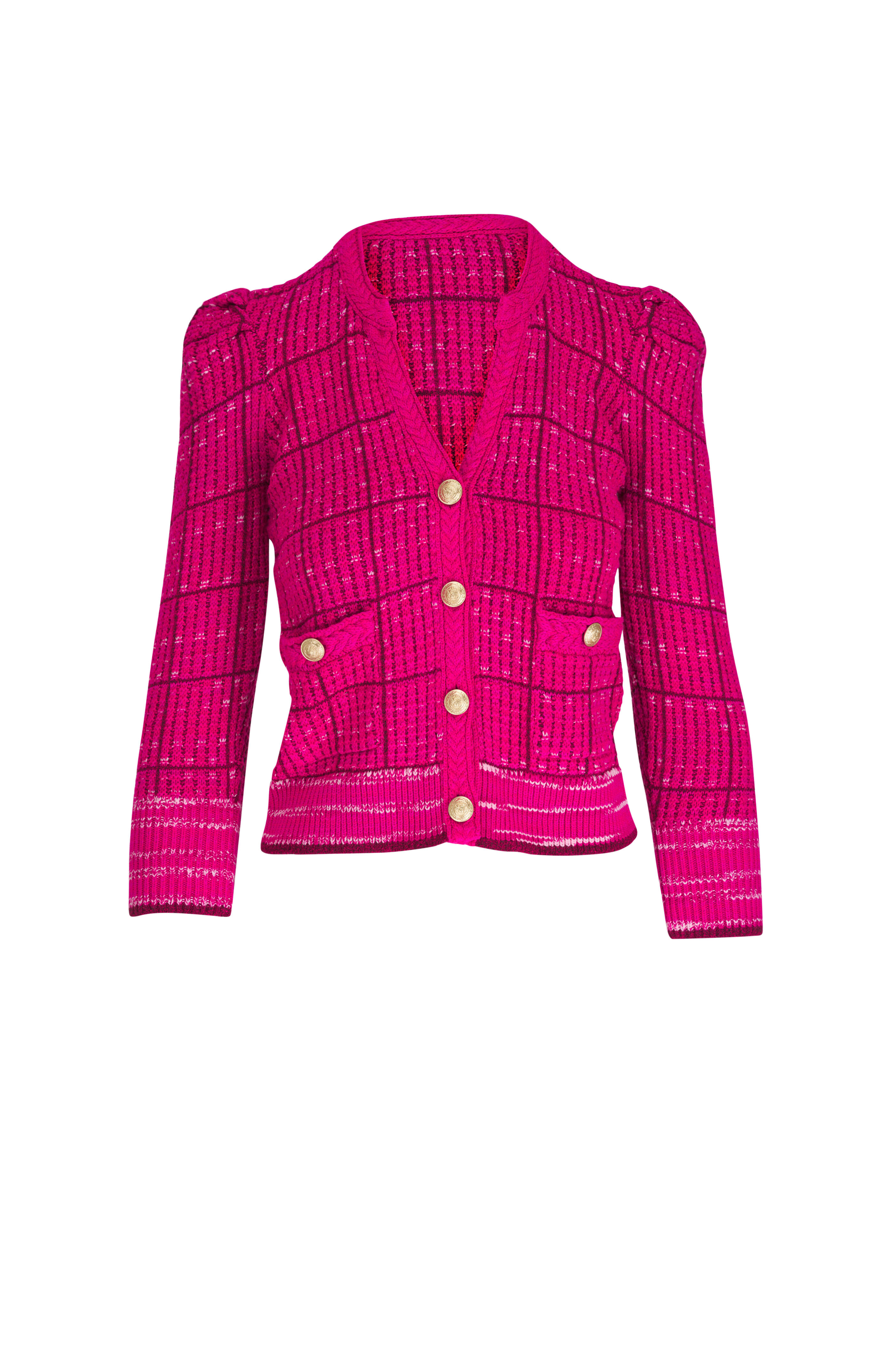L'Agence - Jenni Pink Waffle Knit Cardigan