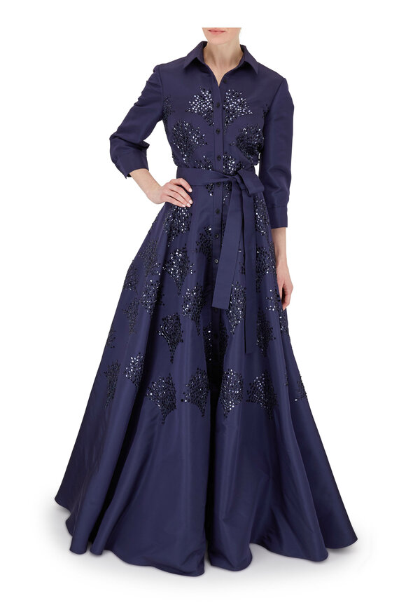 Carolina Herrera - Sapphire Embellished Long Sleeve Trench Gown 