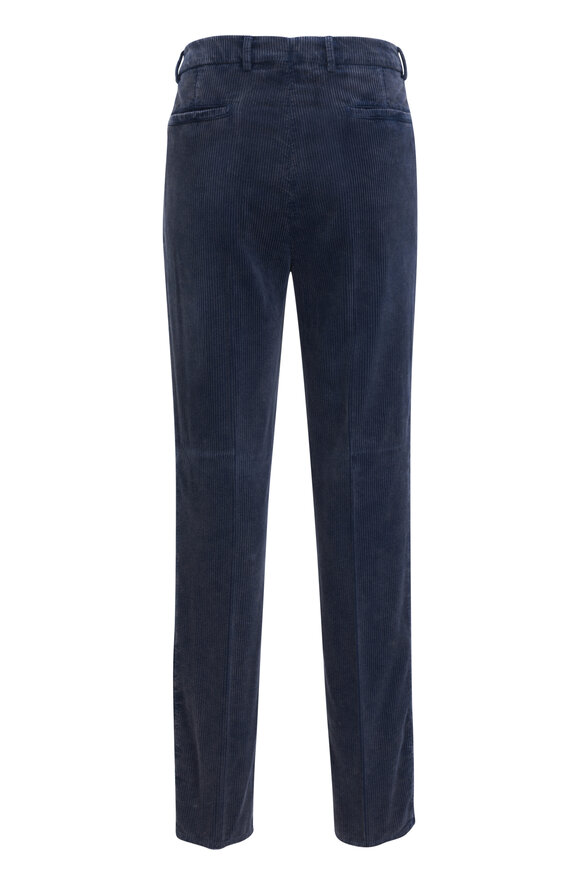 Brunello Cucinelli - Navy Blue Wide Corduroy Pleated Pant 