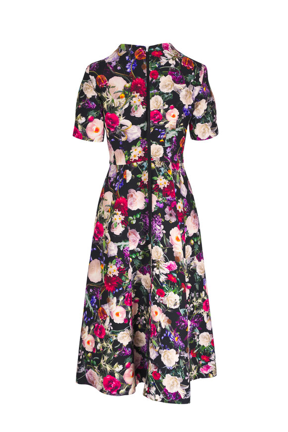 Adam Lippes - Eloise Black Floral Wool & Silk Midi Dress 