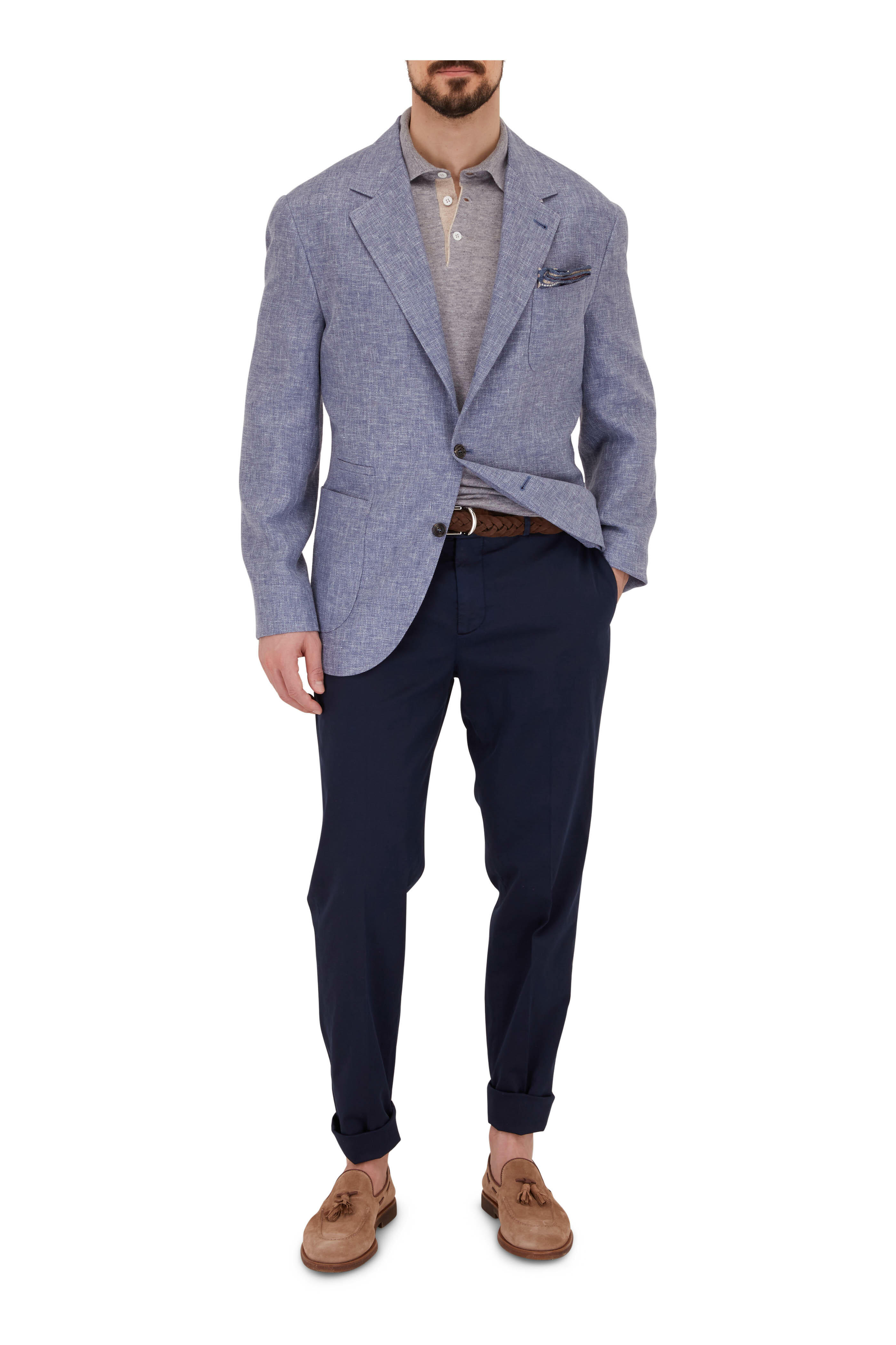 Brunello Cucinelli - Gray Cotton & Linen Polo | Mitchell Stores