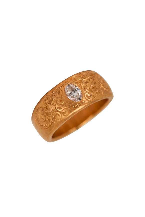 Malcolm Betts 22K Yellow Gold Diamond Tapered Signet Ring