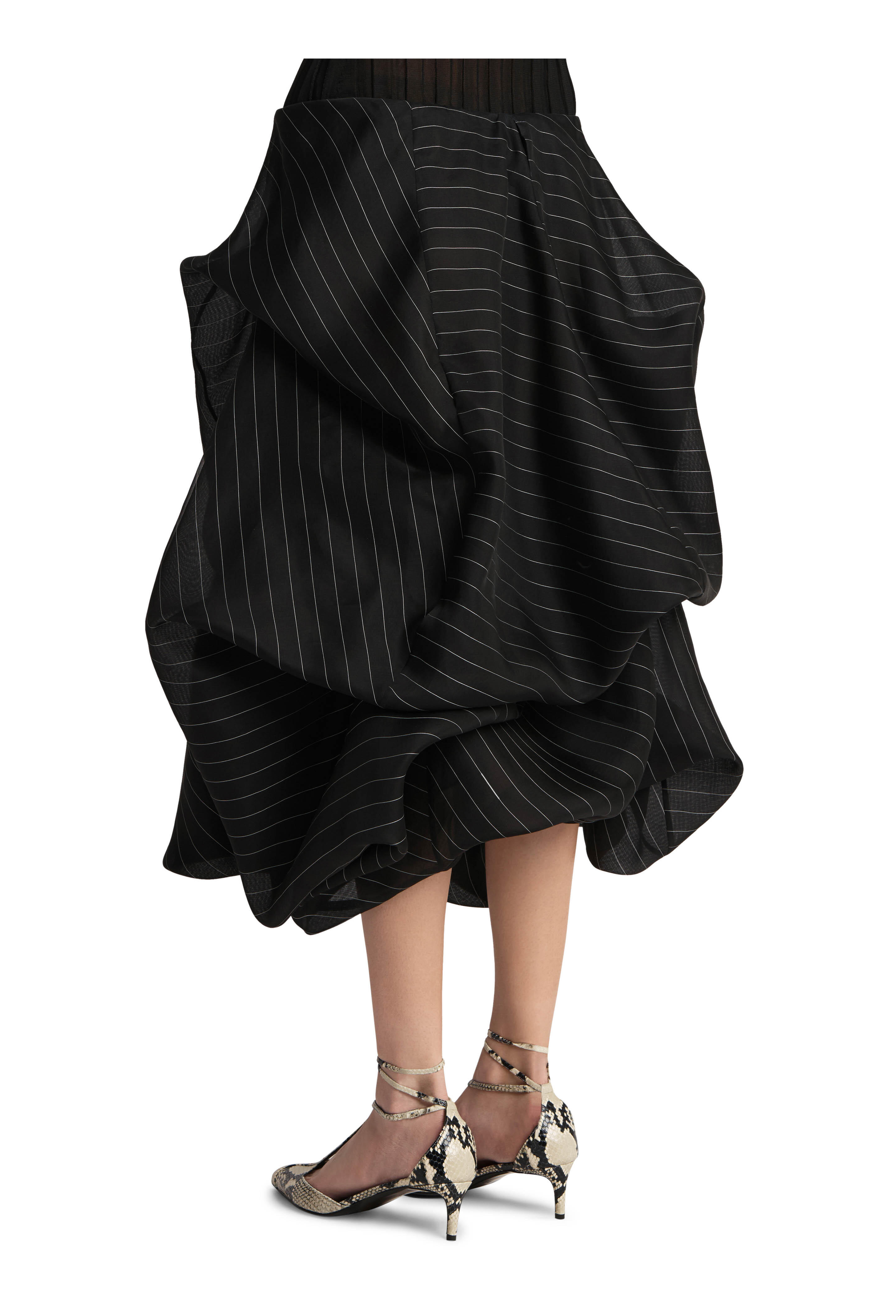 Khaite - Lou Black & White Pinstripe Bubble Hem Skirt