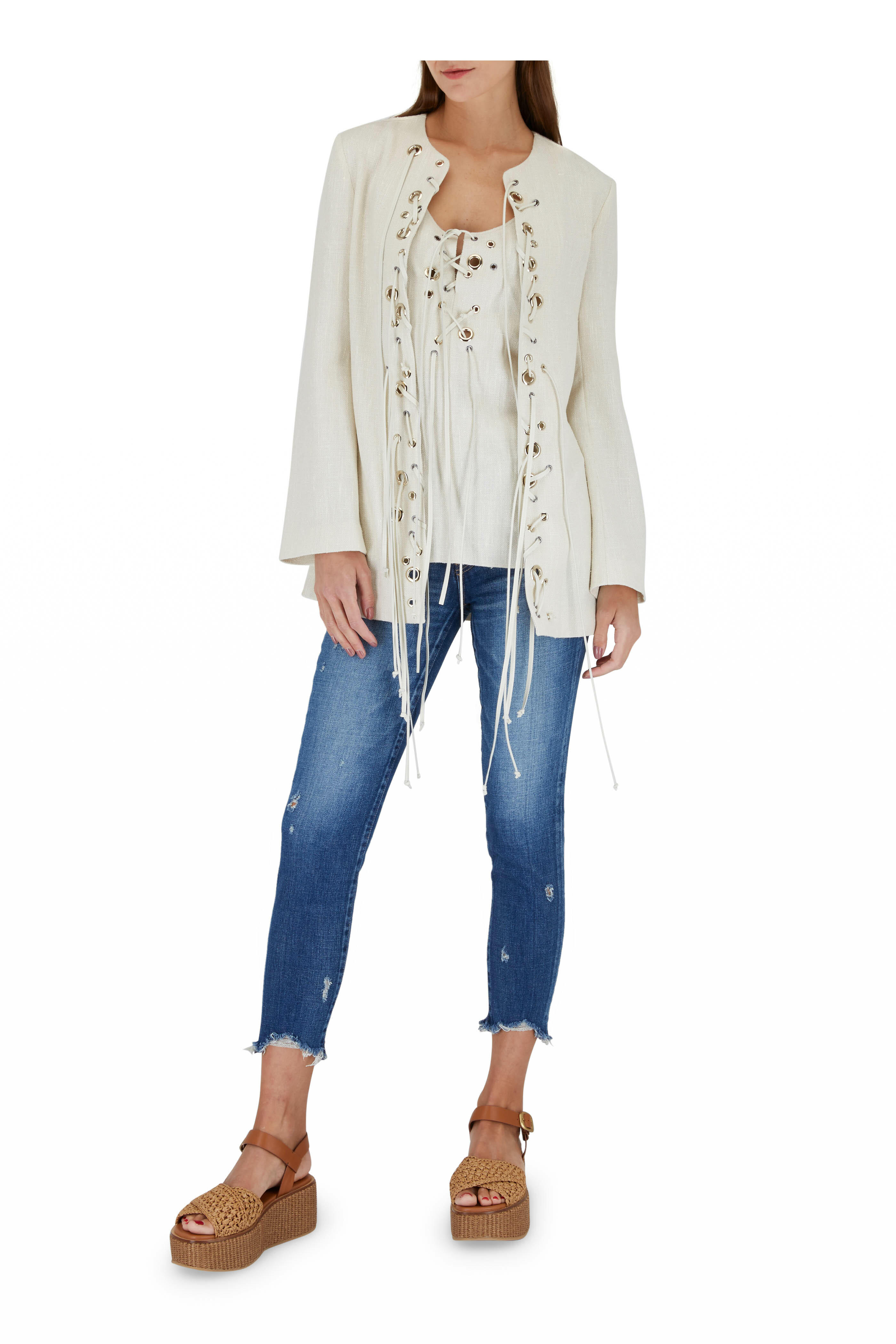 Chloé - Dusty White Lace Up Tank | Mitchell Stores