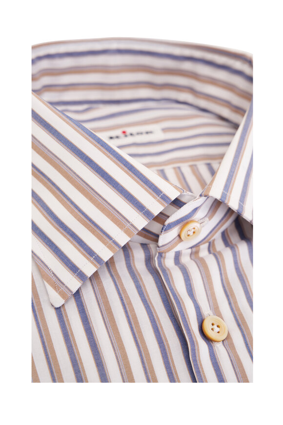 Kiton - Brown & Blue Striped Cotton Dress Shirt 