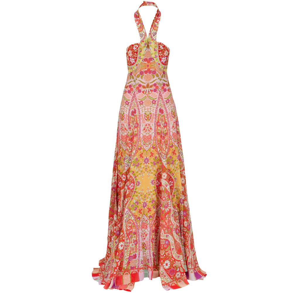 ワンピース Etro Chemisier Dress Etro - Abito Zodiac Floral Print Halter Gown | Mitchell Stores