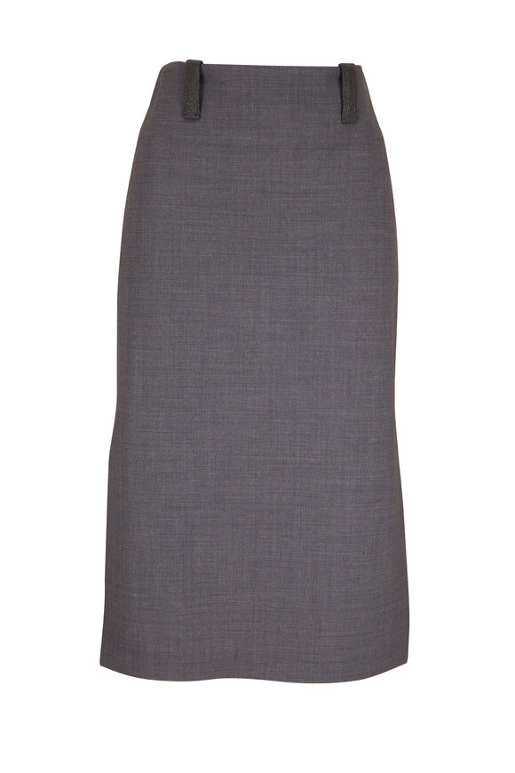 Brunello Cucinelli - Gray Wool Blend Midi Skirt 