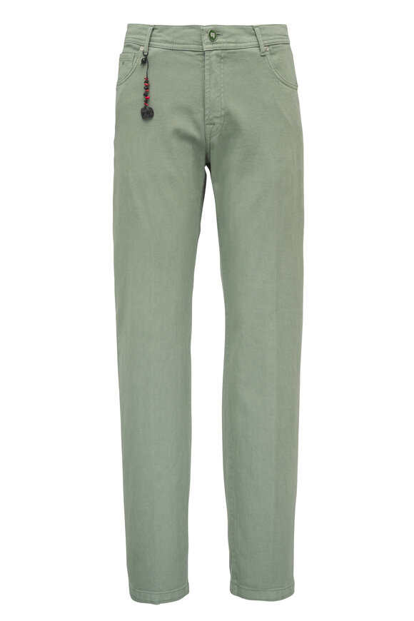 Marco Pescarolo Sage Green Linen & Cotton Five Pocket Pant