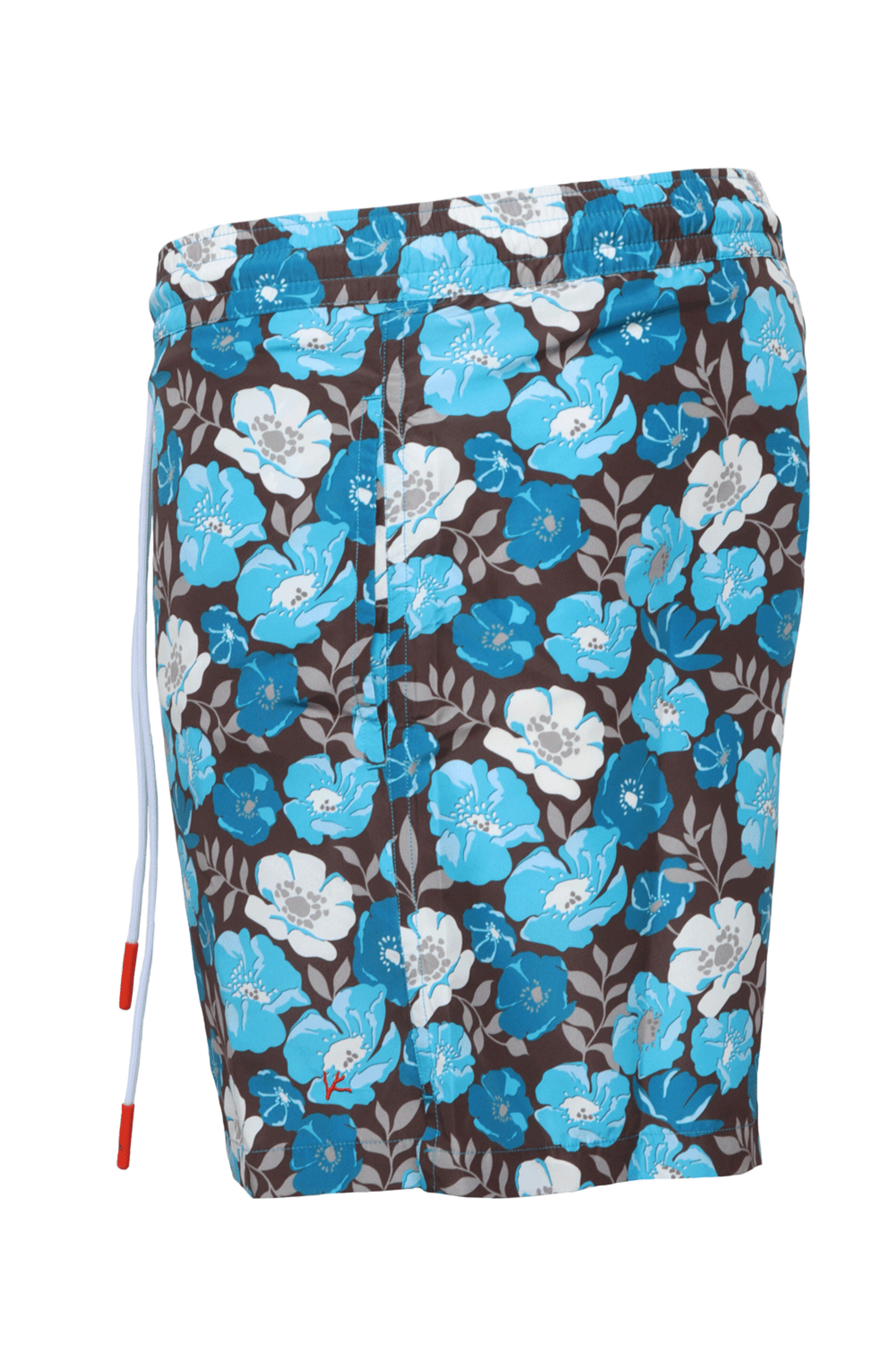 Isaia - Aqua & Brown Floral Fantasia Swim Trunks
