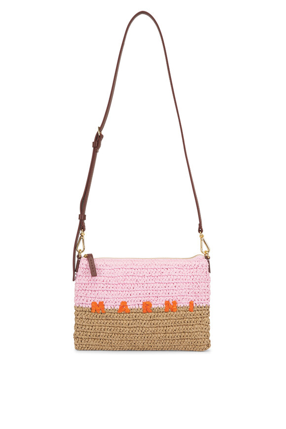 Marni Seaside Pink & Brown Raffia Pouch