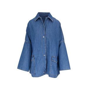 【TOTEME】DENIM OVERSHIRT WITH POCKET DETAIL (関税込み） Totême - Soft Blue Denim Overshirt Jacket | Mitchell Stores