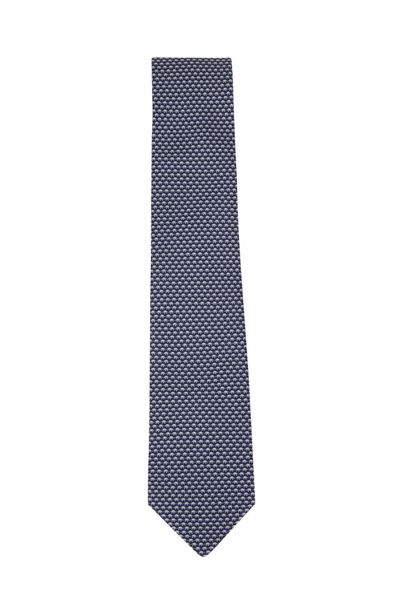 Ferragamo - Navy Elephant Pattern Silk Necktie