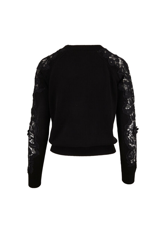 Carolina Herrera - Black Lace Panel Long Sleeve Knit Top