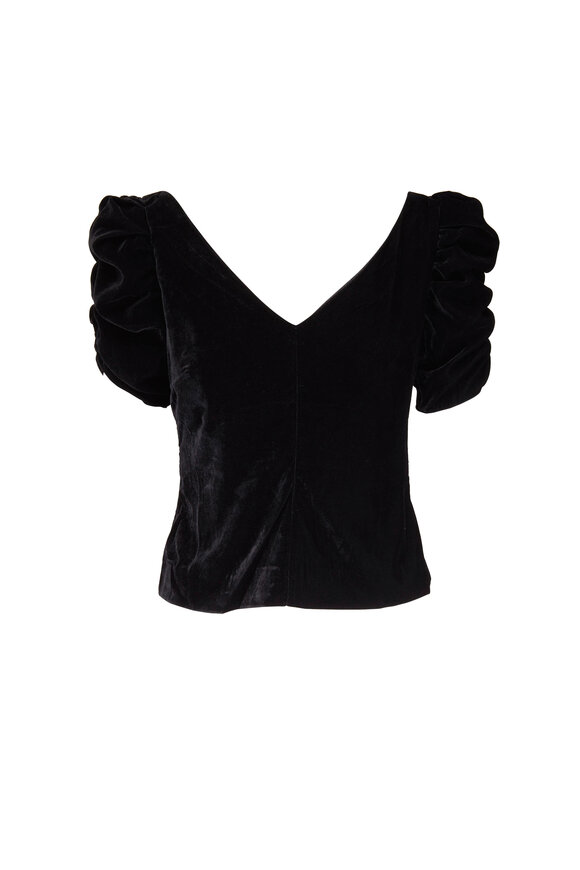 Frame - Noir Velvet Ruched Sleeve Top 