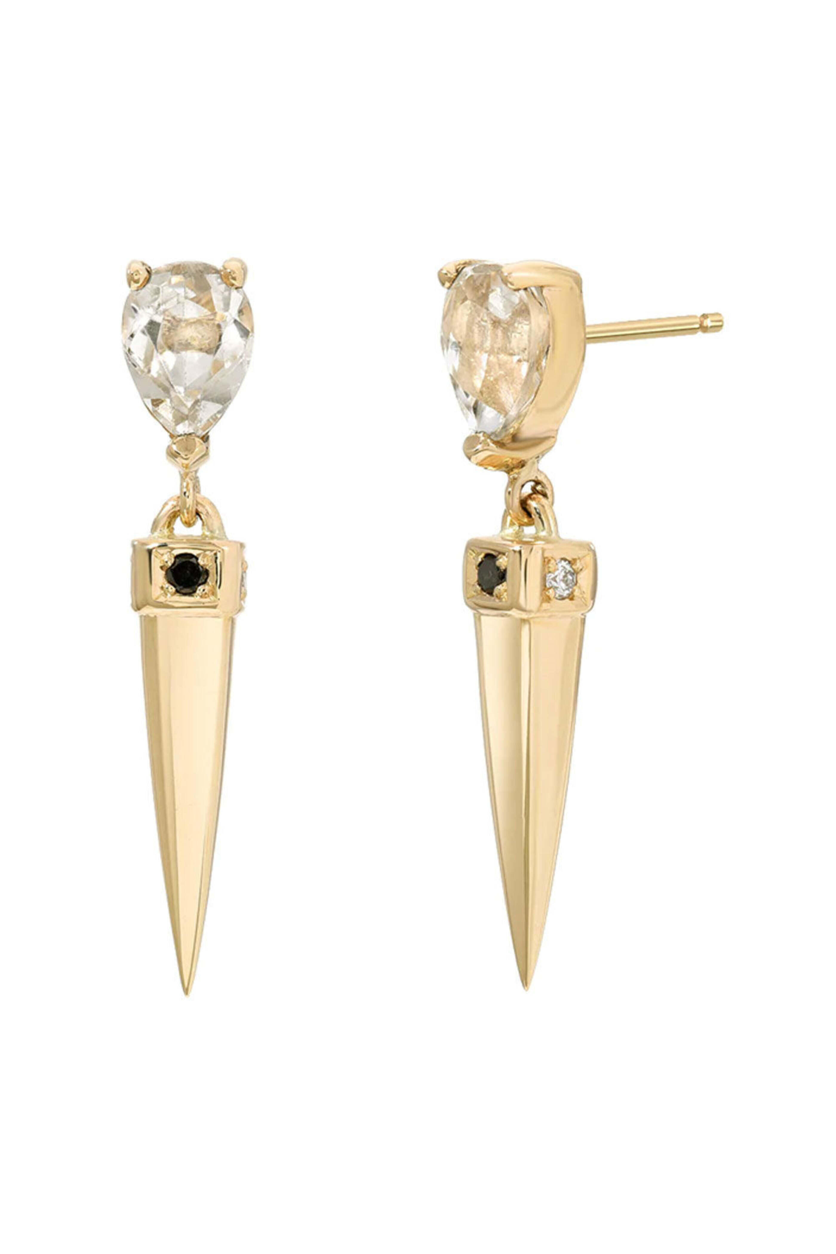 Dru - 14k Yellow Gold Spike Diamond Drop Earrings