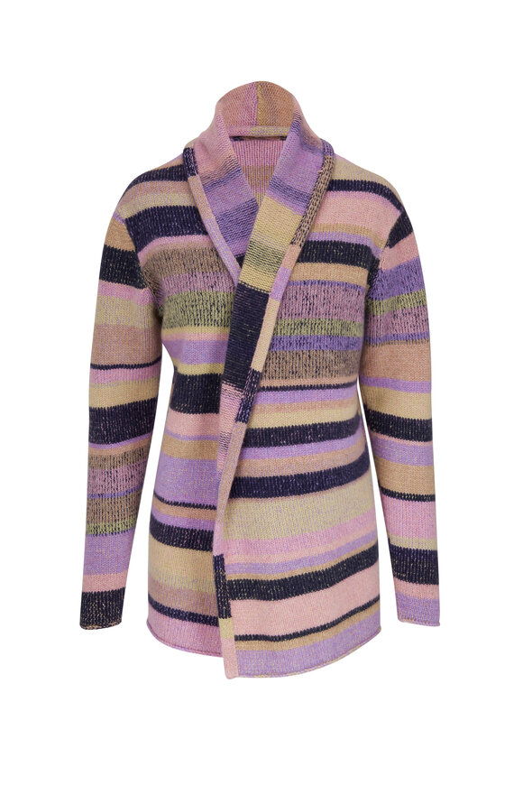 The Elder Statesman - Almond & Purple Stripe Cashmere Smoking Jacket