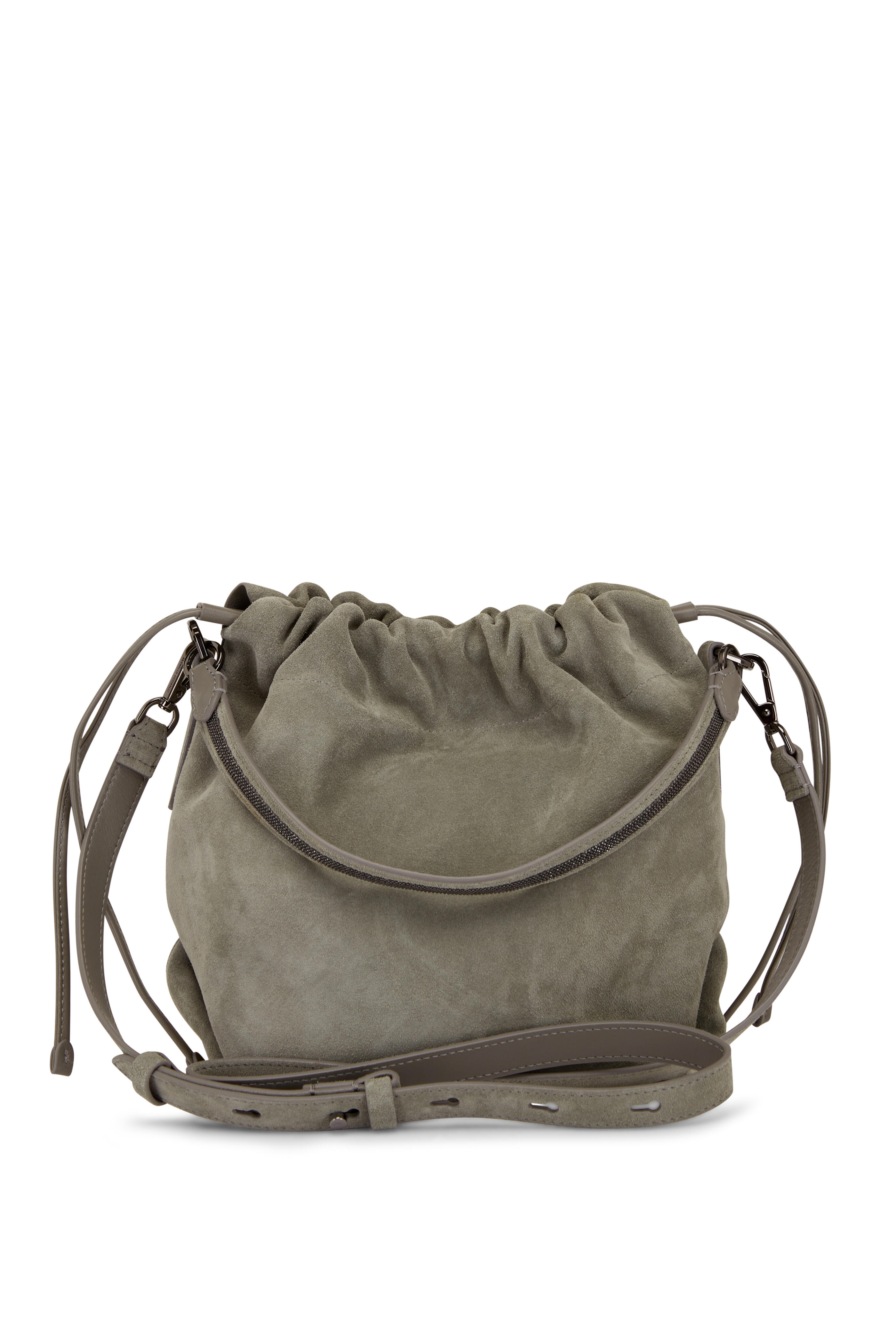 Maiolo bucket bag in suede with fringe Color Brown