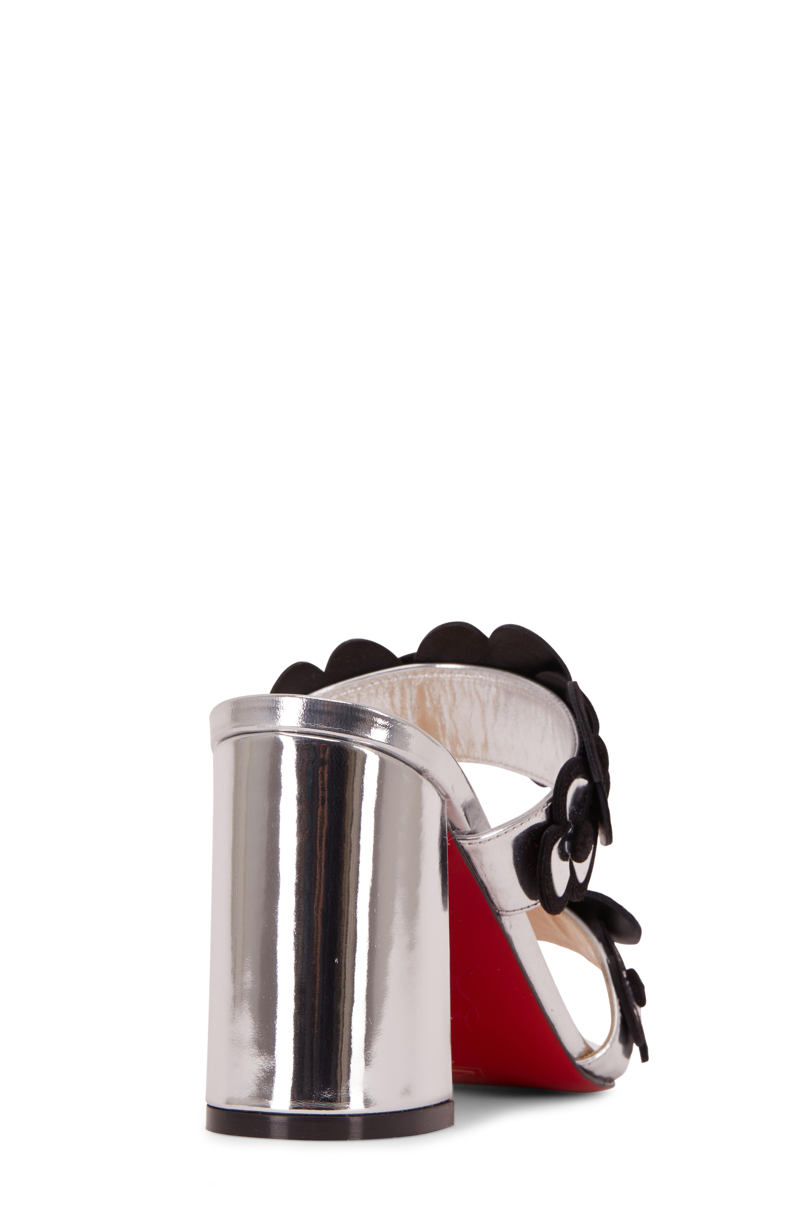 Christian Louboutin - Tres Pansy Silver Leather & Black Suede Mule, 85mm - view 3