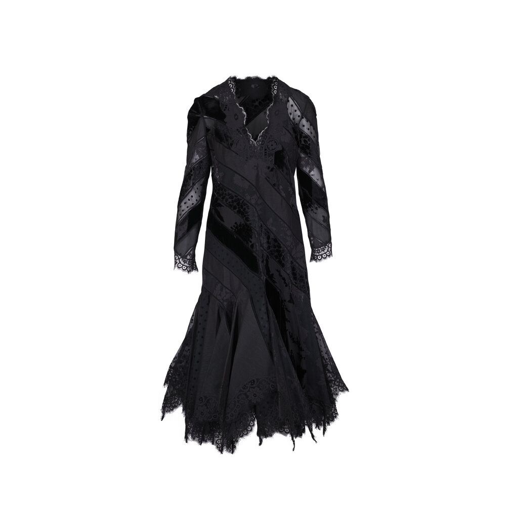 【Zimmermann】EDEN V NECK SPLICED GOWN Vネック レース マキシ Zimmermann - Eden V-Neck Spliced Black Gown | Mitchell Stores