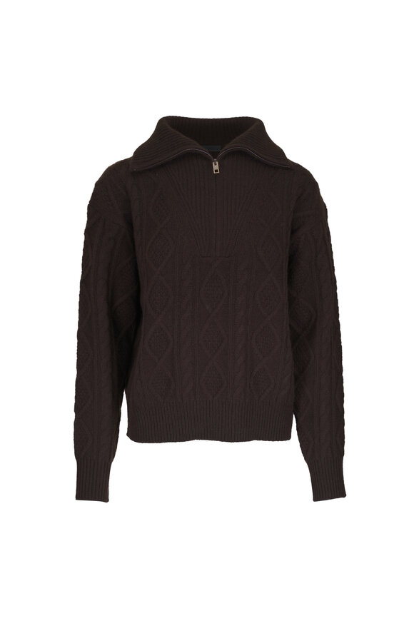Nili Lotan Jori Dark Brown Cashmere Quarter Zip Sweater - view 1