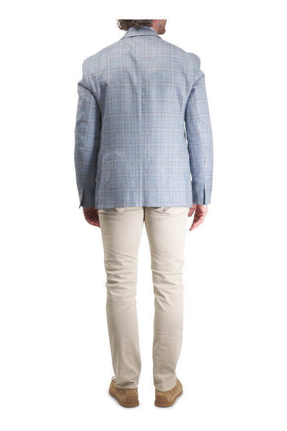 Maurizio Baldassari Blue Stone Plaid Wool, Silk & Linen Soft Sportcoat - view 5