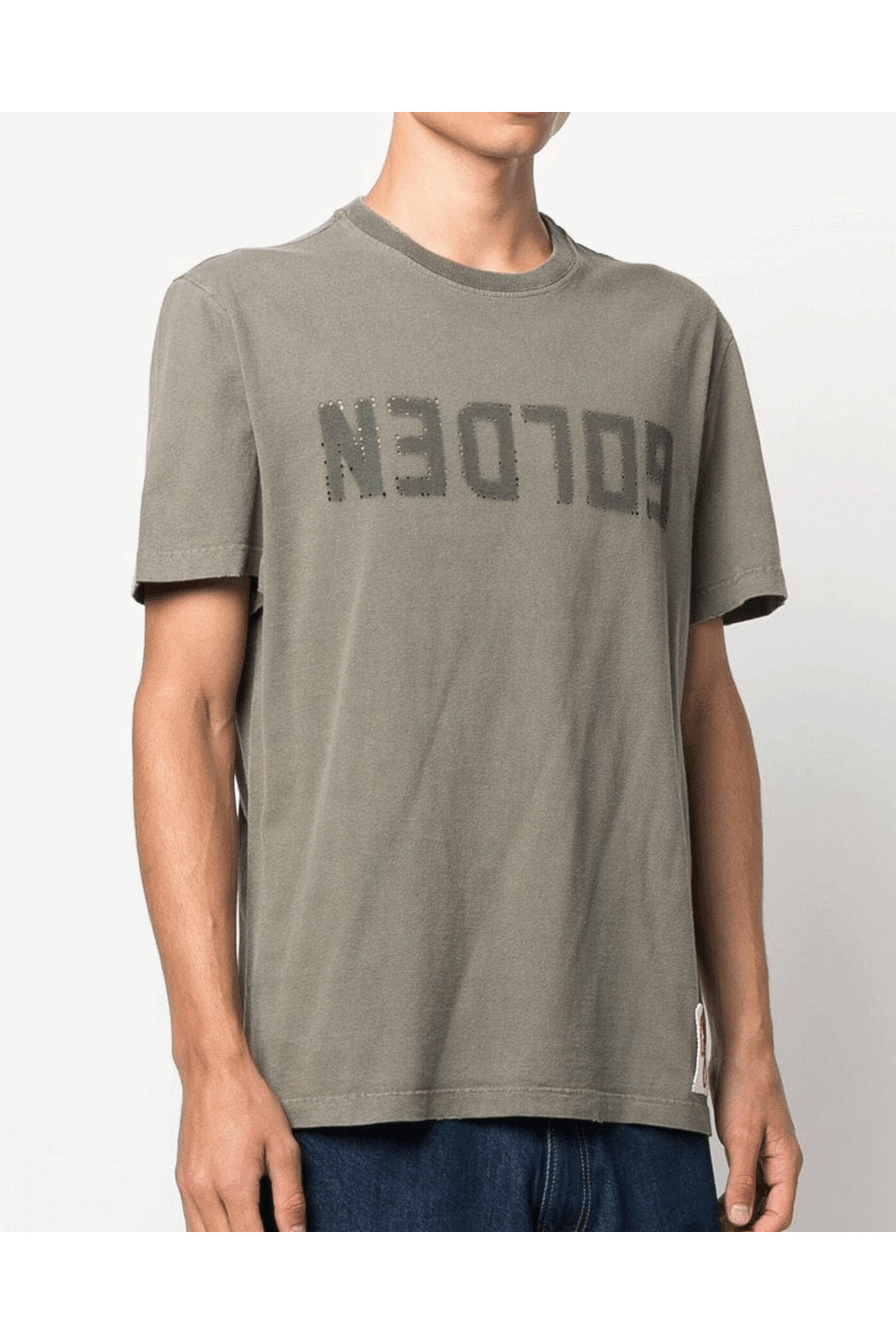 Golden Goose - Dusty Olive Distressed Logo Graphic T-Shirt