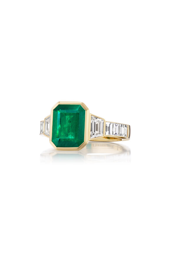 Nam Cho 18k Yellow Gold Emerald Bezel Cocktail Ring