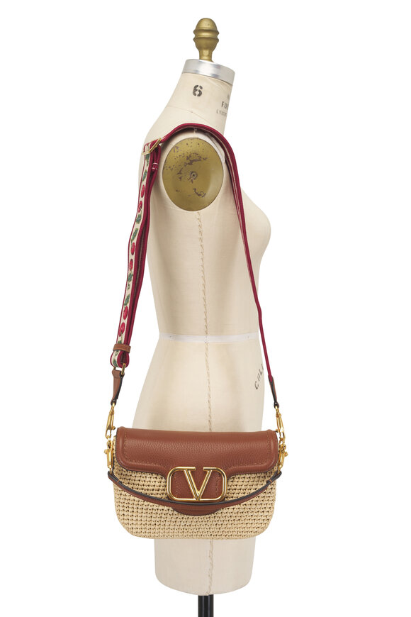 Valentino Garavani All Time Natural & Saddle Raffia Shoulder Bag - view 7