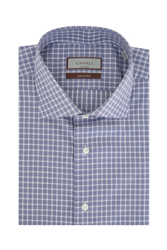 Canali Navy & White Plaid Cotton Dress Shirt