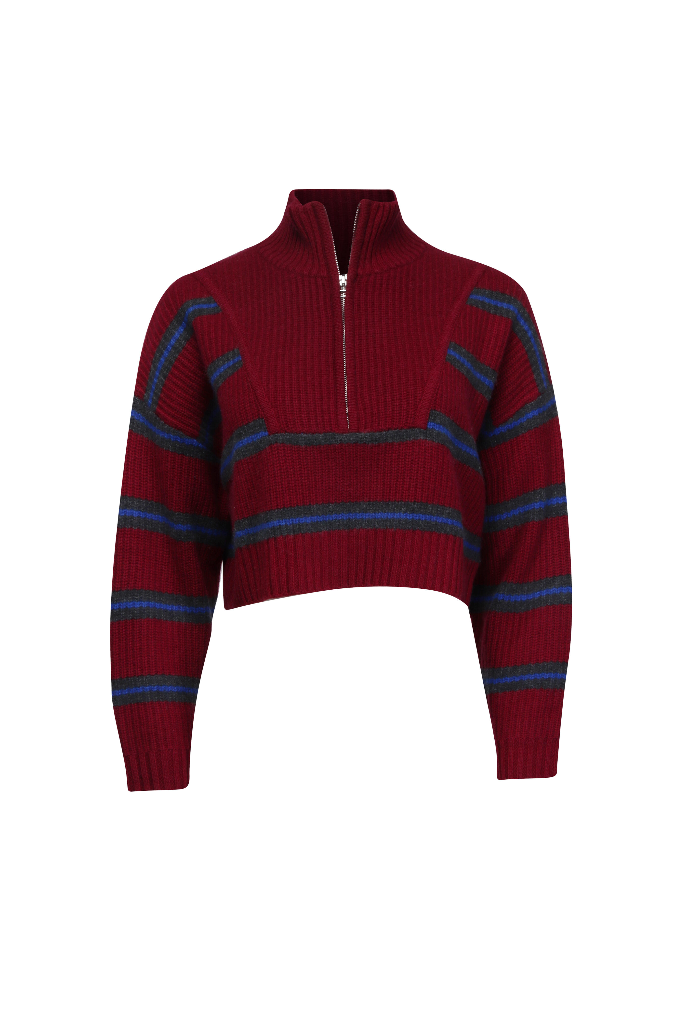 Staud - Hampton Crimson Cashmere Quarter Zip Sweater