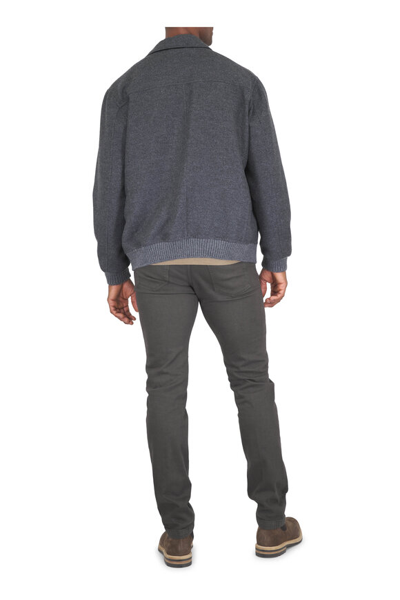 Kiton Charcoal Wool & Cashmere Bomber Jacket - view 3