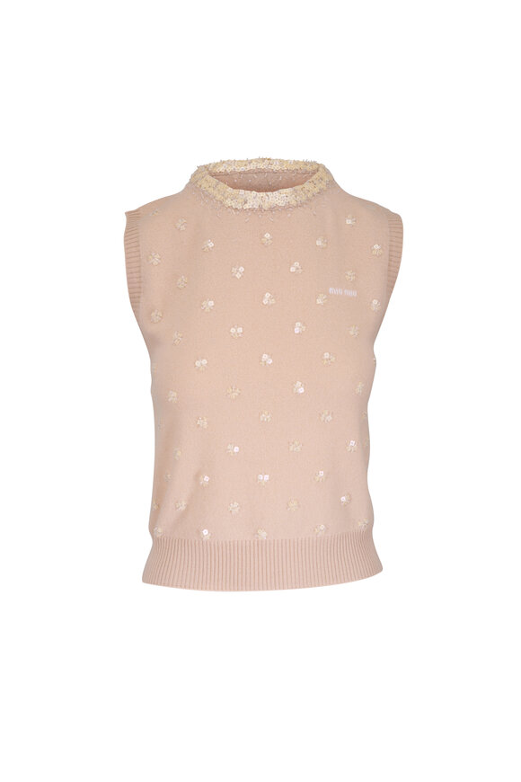 Miu Miu Neutral Embroidered Cashmere Sweater Vest