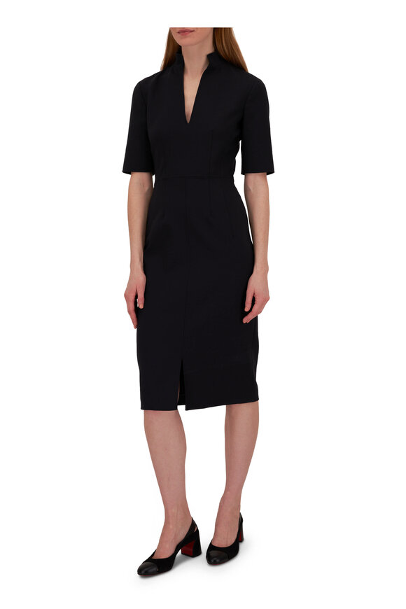 agnona black v-neck short sleeve midi dress Viscose SILK Dress Chocolate V-Neck Bias Cut