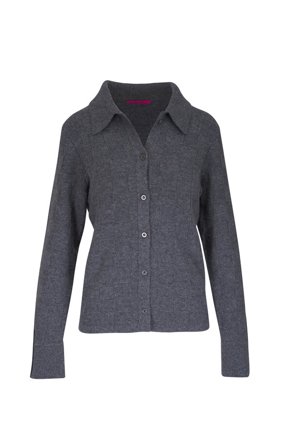 The Elder Statesman Checkerboard Gray Cashmere Top