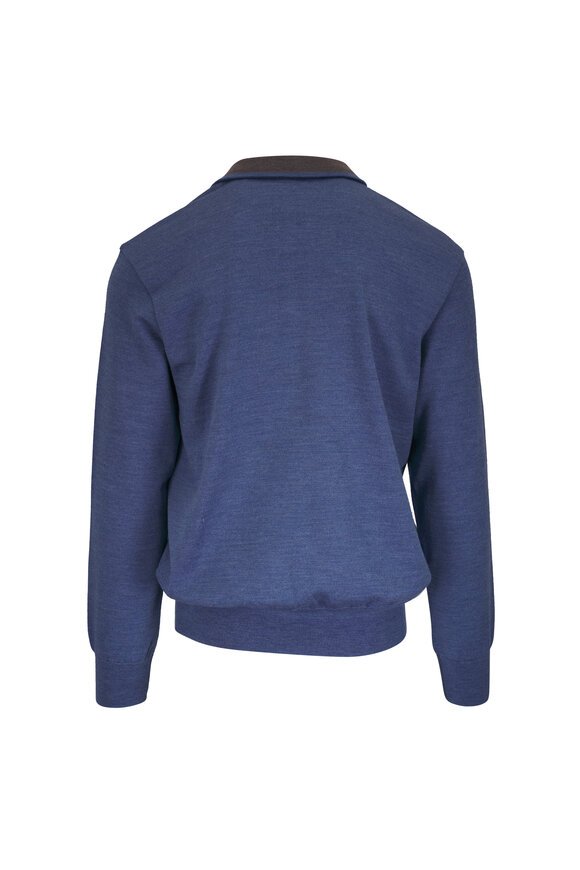 Paul & Shark Blue Wool Quarter Zip Pullover - view 3
