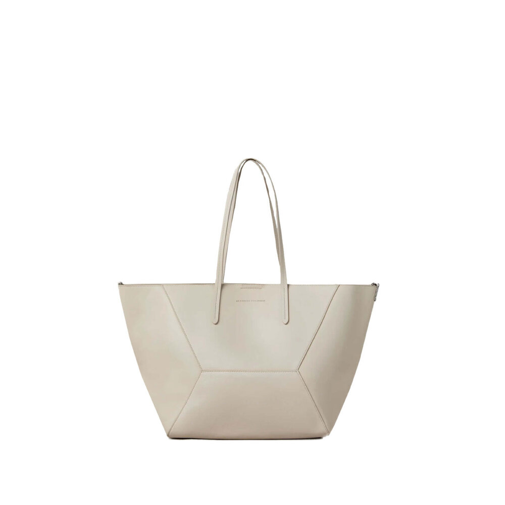 Brunello Cucinelli - Calfskin Shopper Tote Bag in Ivory