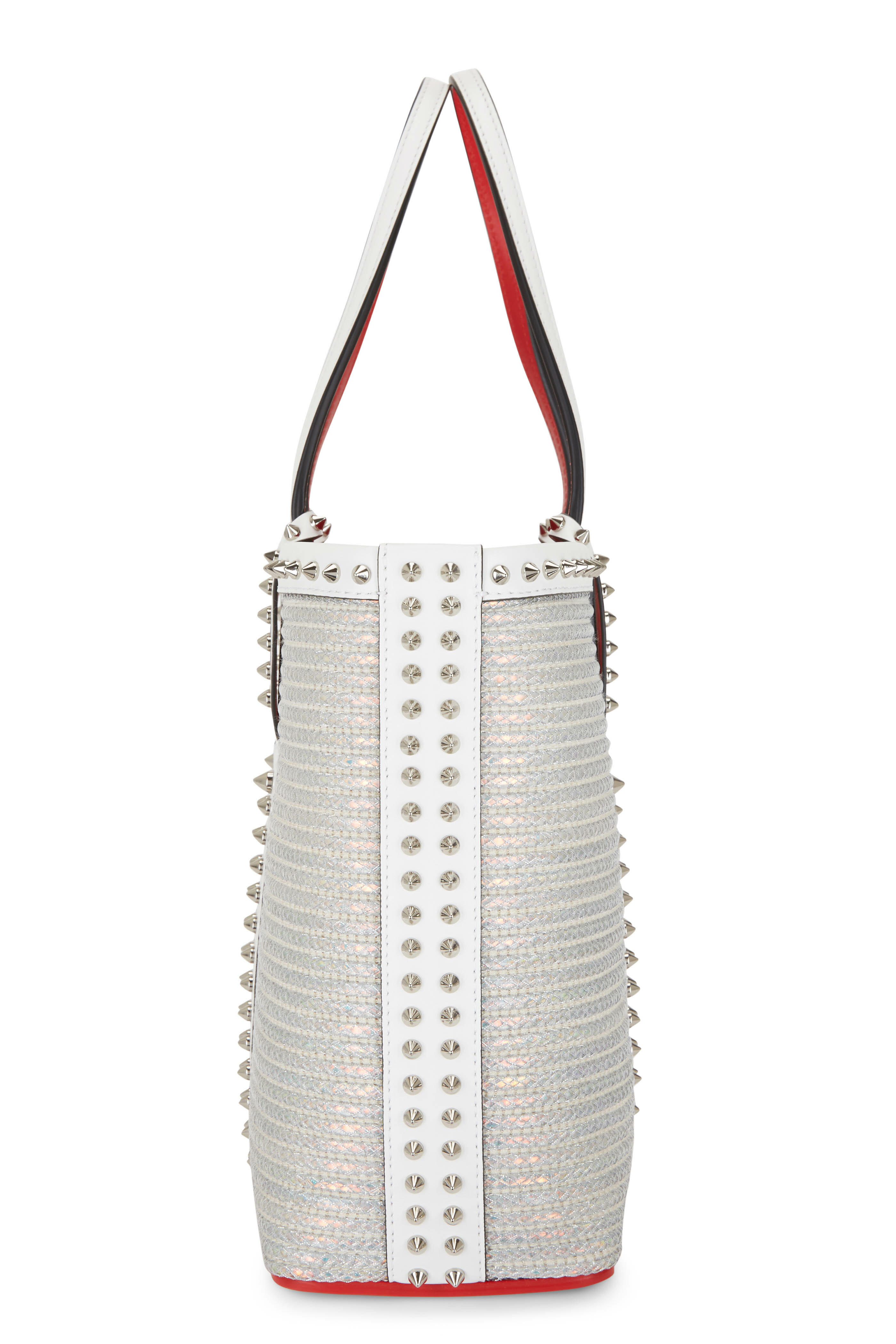 Christian Louboutin - Cabatta White Leather Trim Small Studded Tote Bag