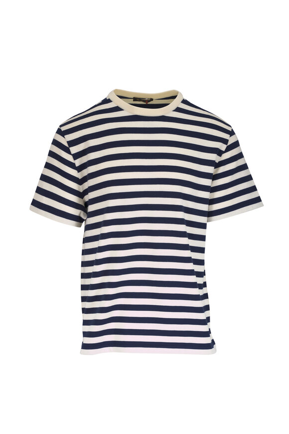Loro Piana Barquetine Blue Navy & Cream Fancy Stripe T-Shirt