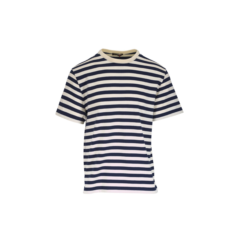 ロロピアーナ　トップス Loro Piana - Barquetine Blue Navy & Cream Fancy Stripe T-Shirt