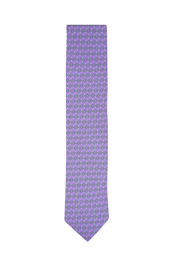 Eton - Purple Geometric Print Silk Necktie 