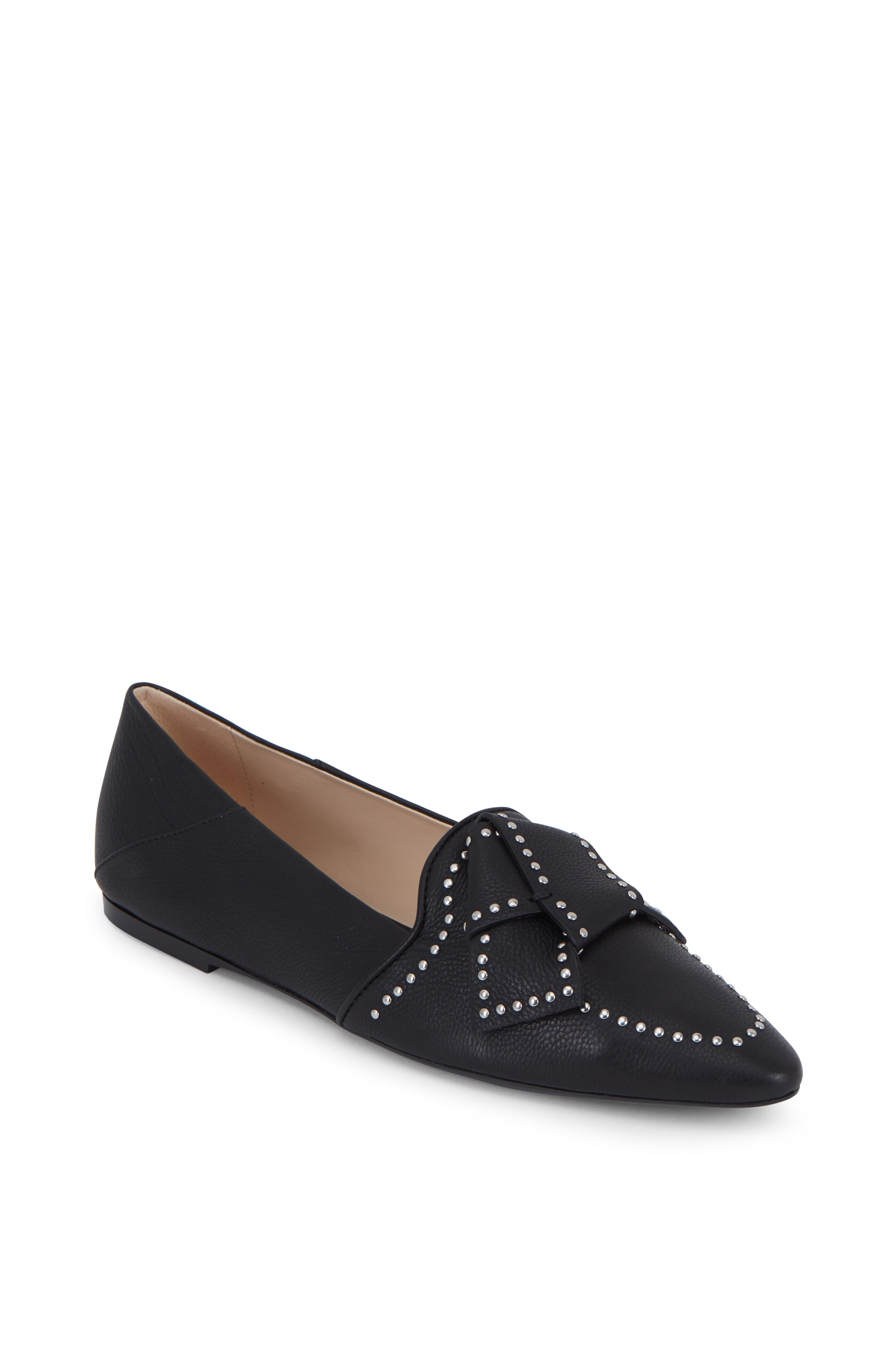 【関税＆送料込み】Tod'S Black Leather Flats Tod's - Black Leather Studded Bow Flat | Mitchell Stores
