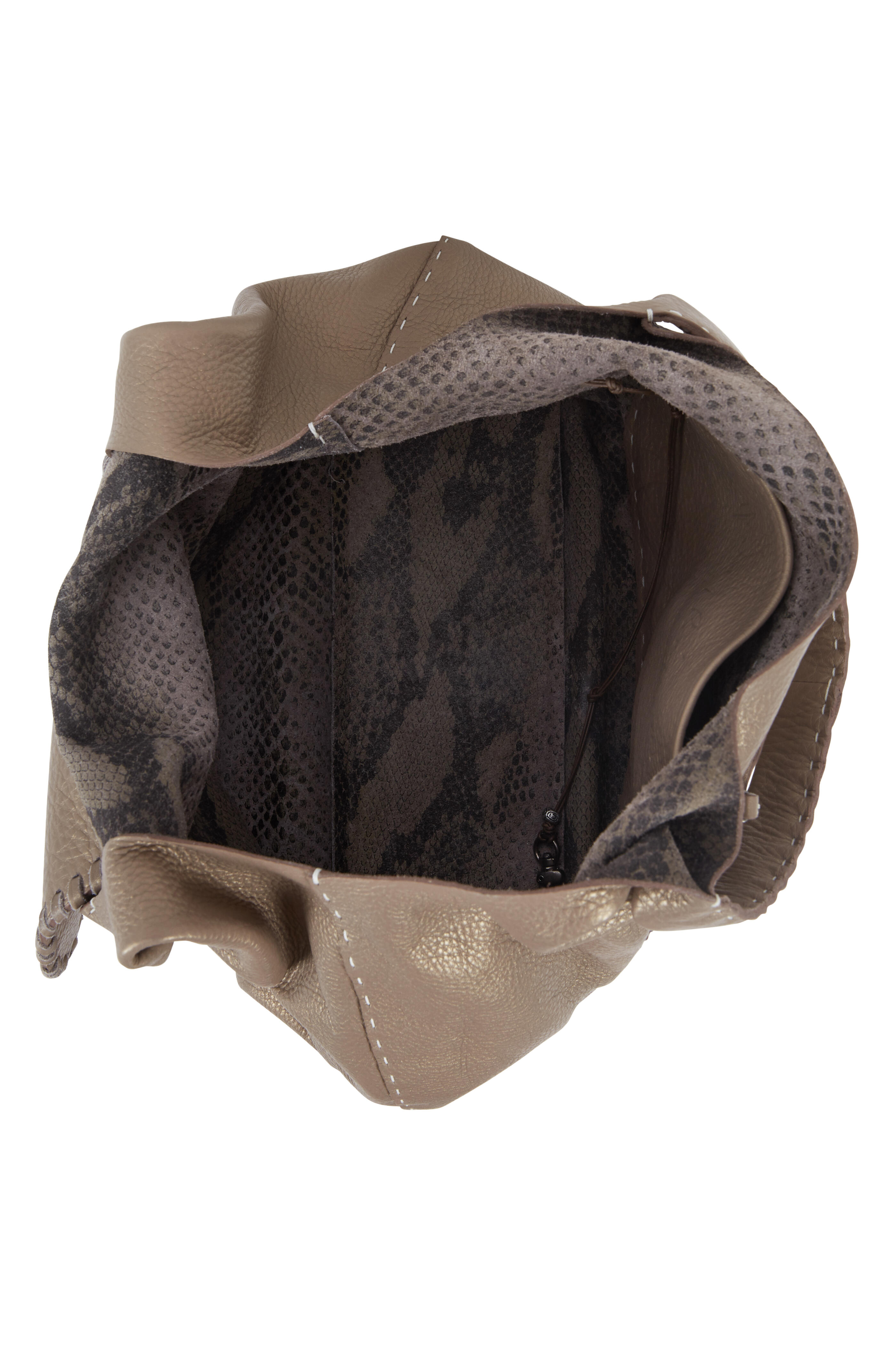 Henry Beguelin - Hippie Metallic Taupe Leather Hobo Bag