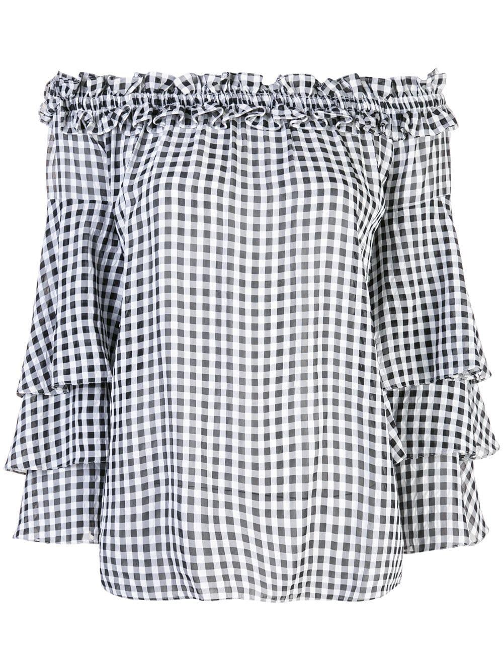 Michael Kors Collection - Black & White Gingham Off-The-Shoulder Top