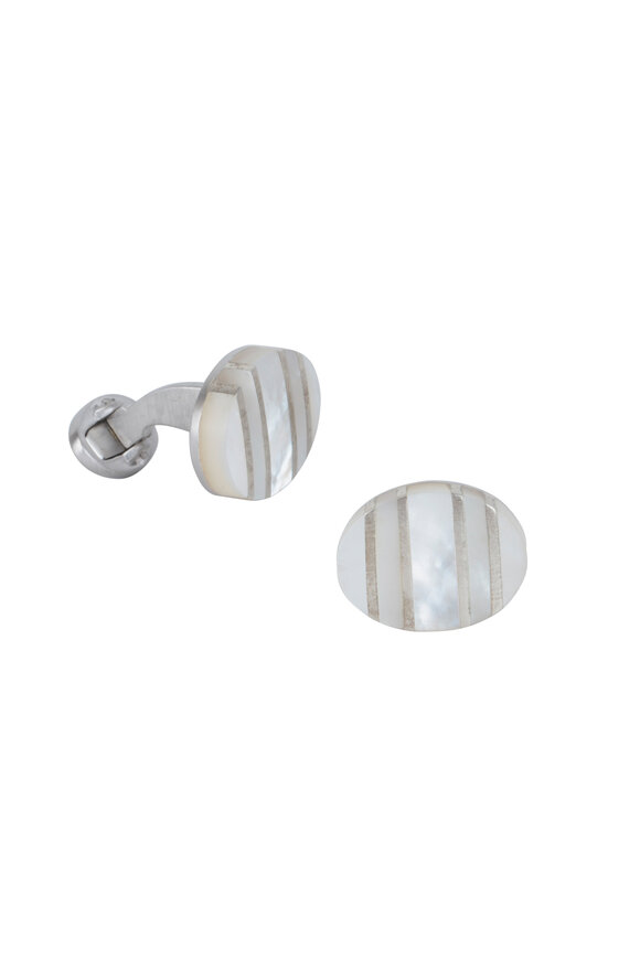 Jan Leslie - Oval Mother Of Pearl Stripe Cuff Links