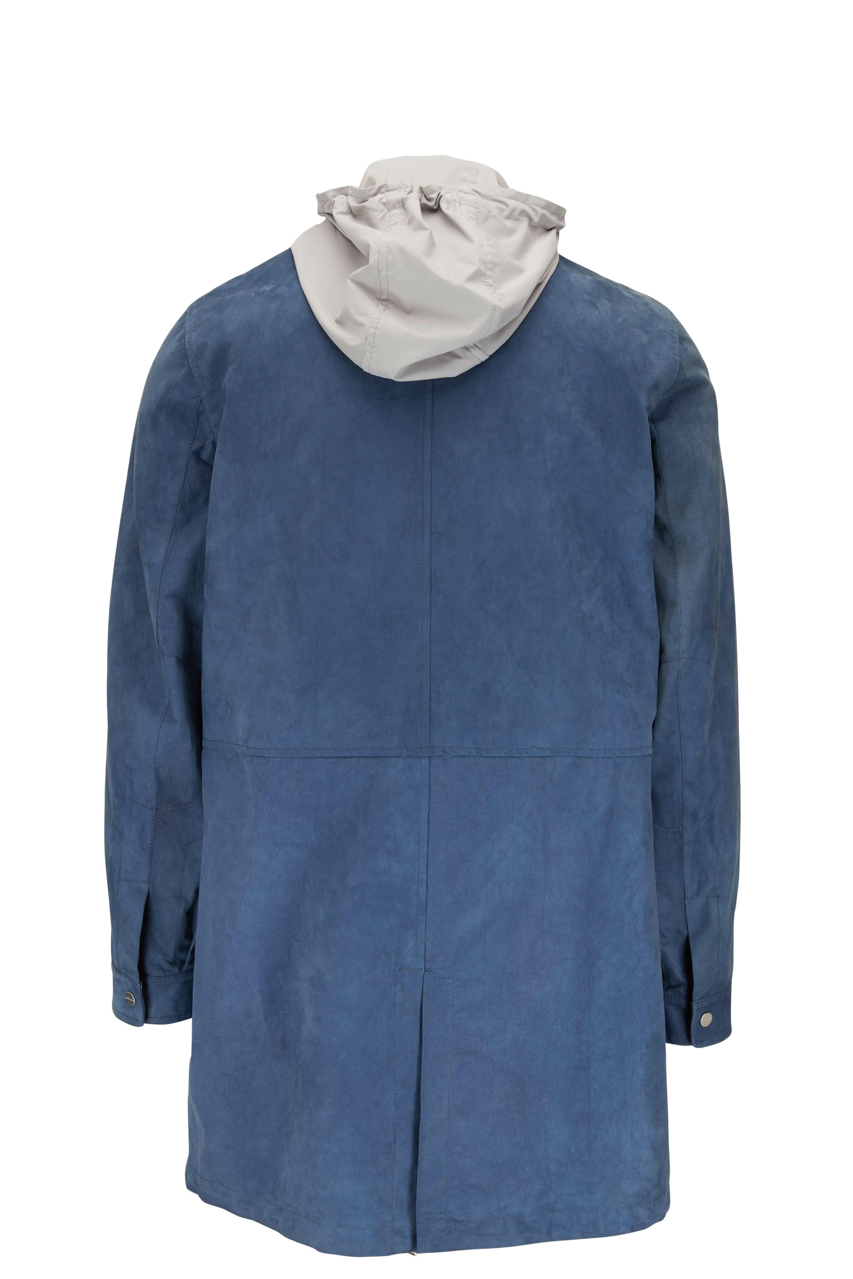 Kiton - Blue Suede Three-Quarter Length Coat