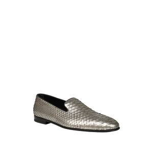 MANOLO BLAHNIK  HANGISHIツイード Manolo Blahnik - Mario Python Loafer in Silver | Mitchell Stores