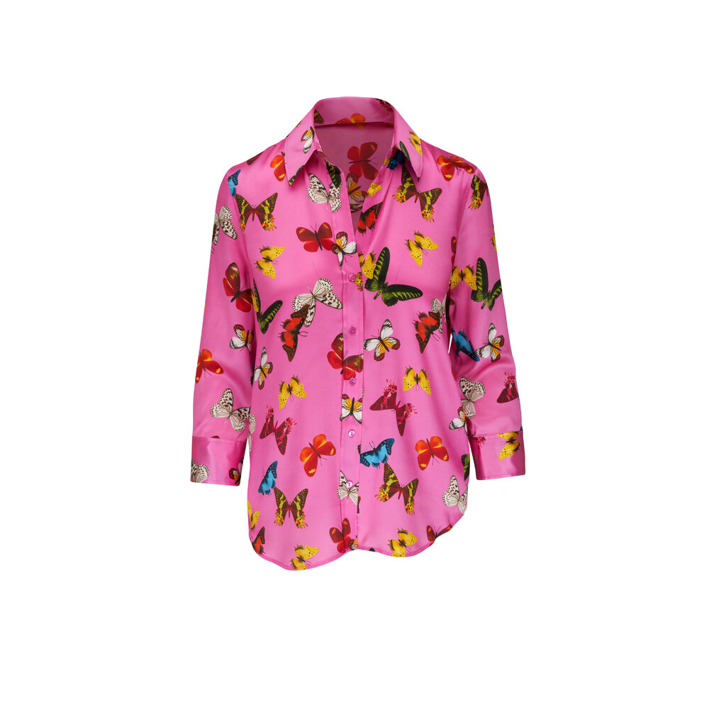 L'Agence - Dani Pink Butterfly Silk Blouse | Mitchell Stores