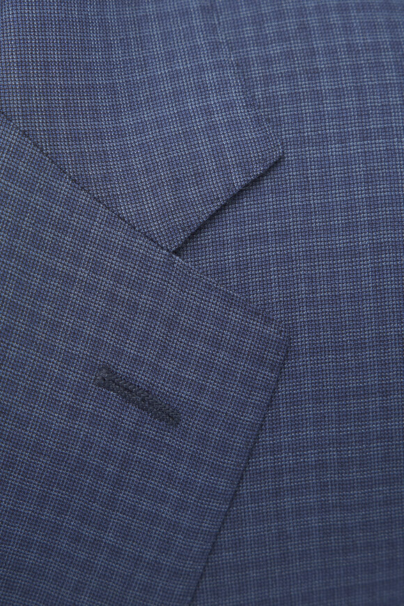 Canali - Blue Microcheck Wool & Silk Suit