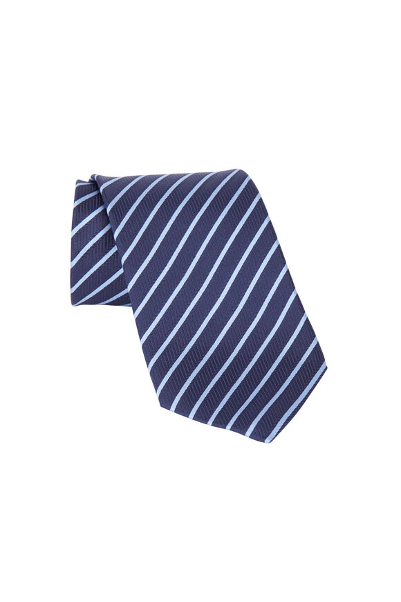 Zegna - Navy Blue Striped Silk Necktie