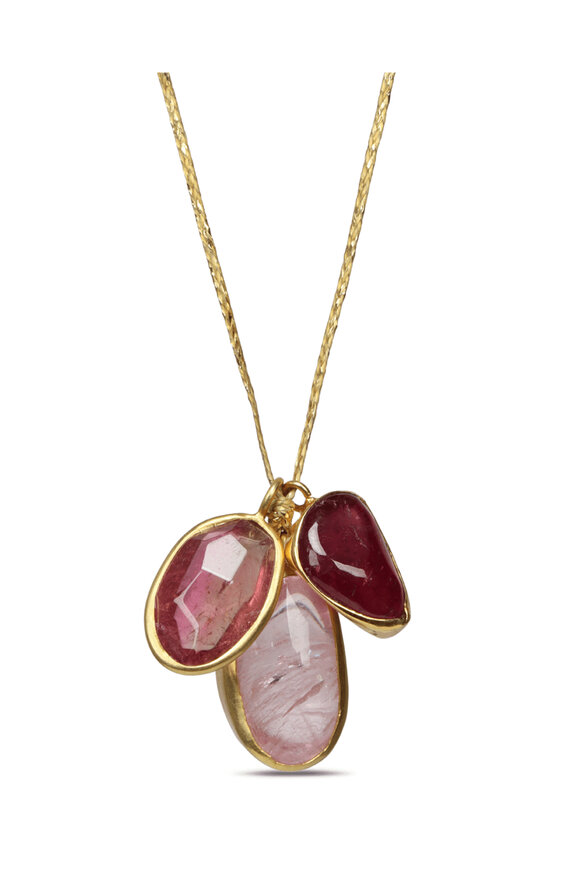 Pippa Small Designs Mixed Pink Stone Cluster Cord Necklace - view 2